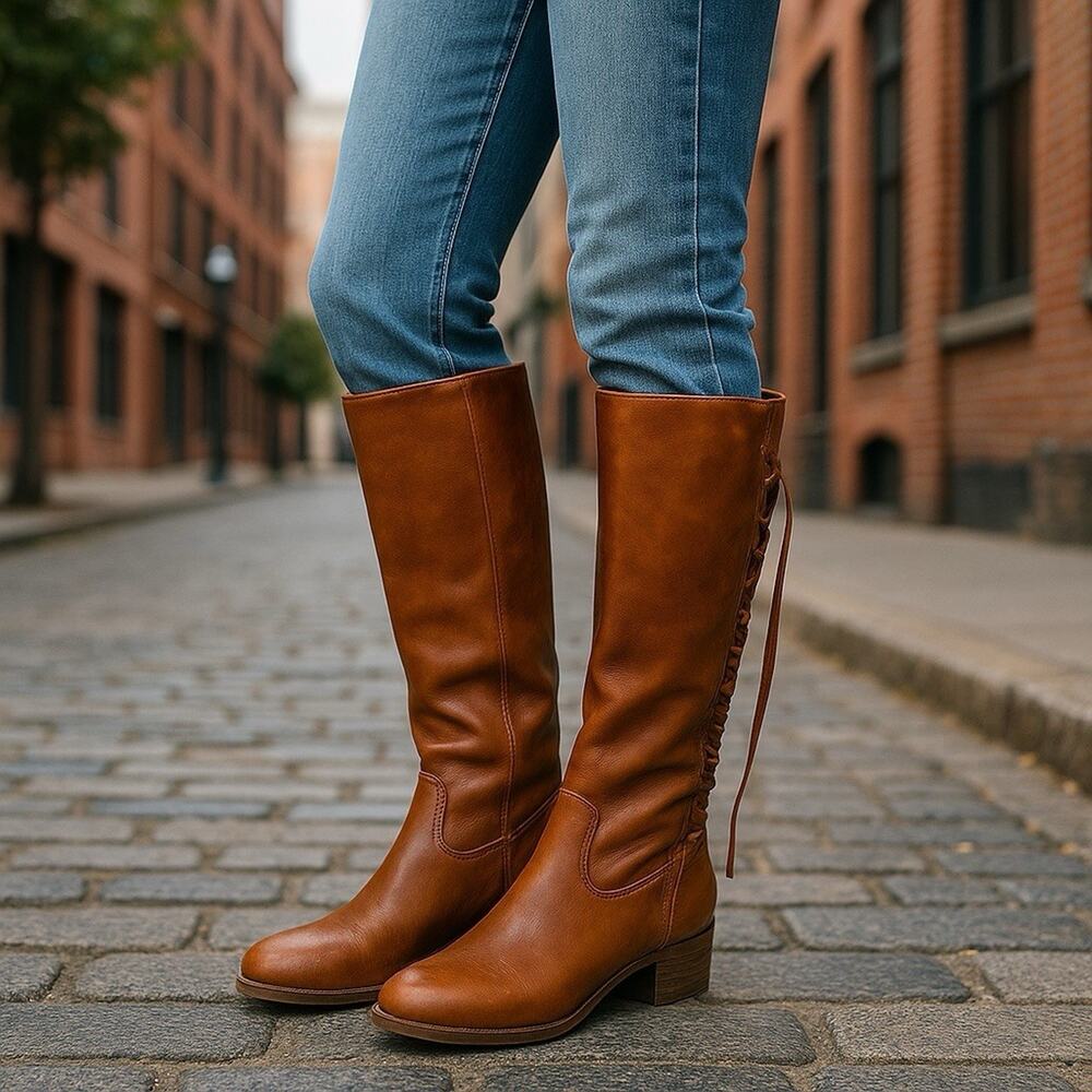 Women's ETC Knee High Boots Tie In Back‎ Size 7/8M